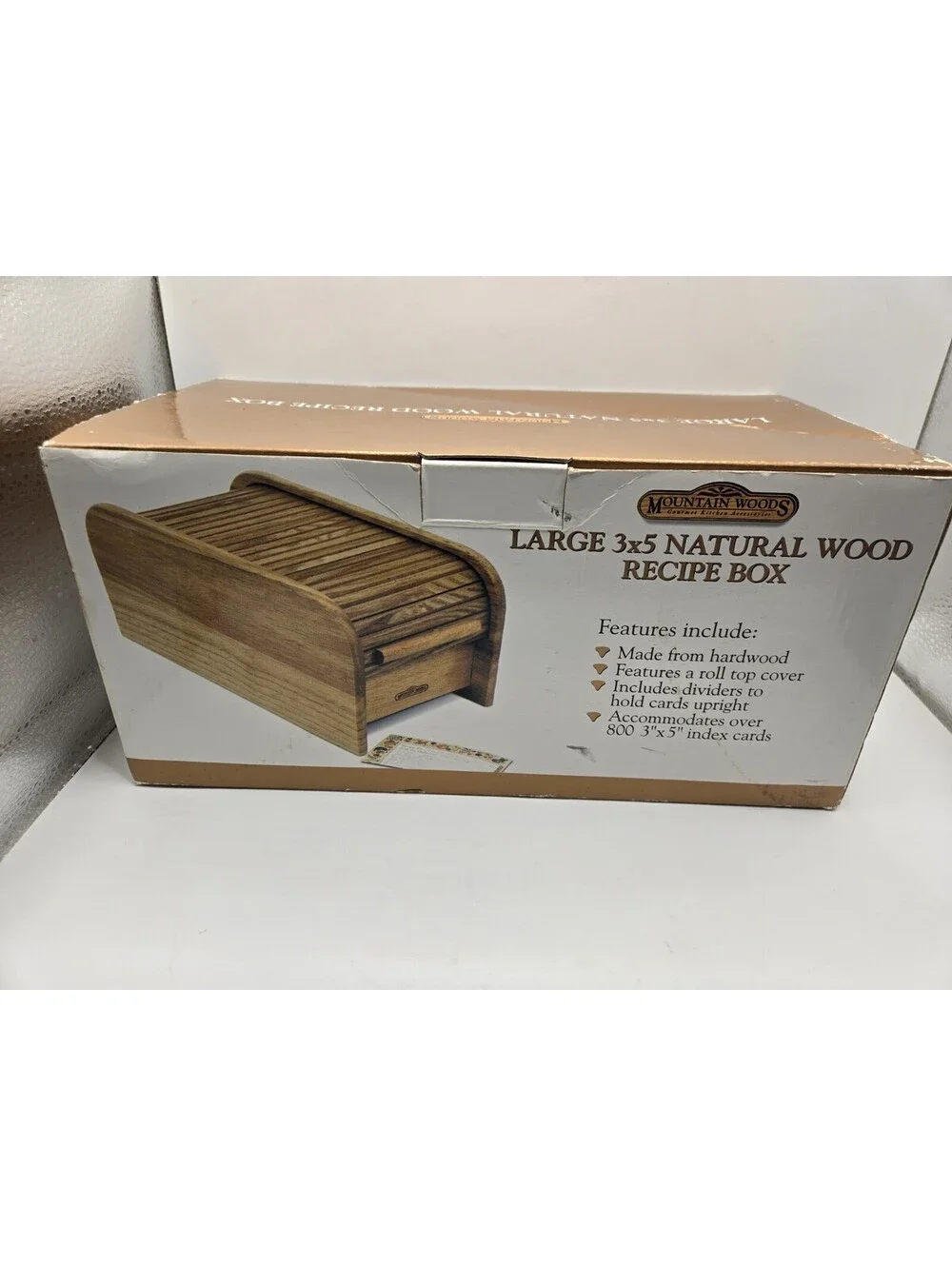 Vtg Mountain Woods Large Natural Wood Roll Top Recipe Box Cottagecore Decor